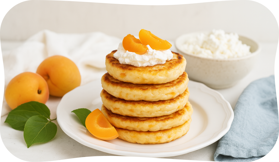 Оладьи с пюре и творожком