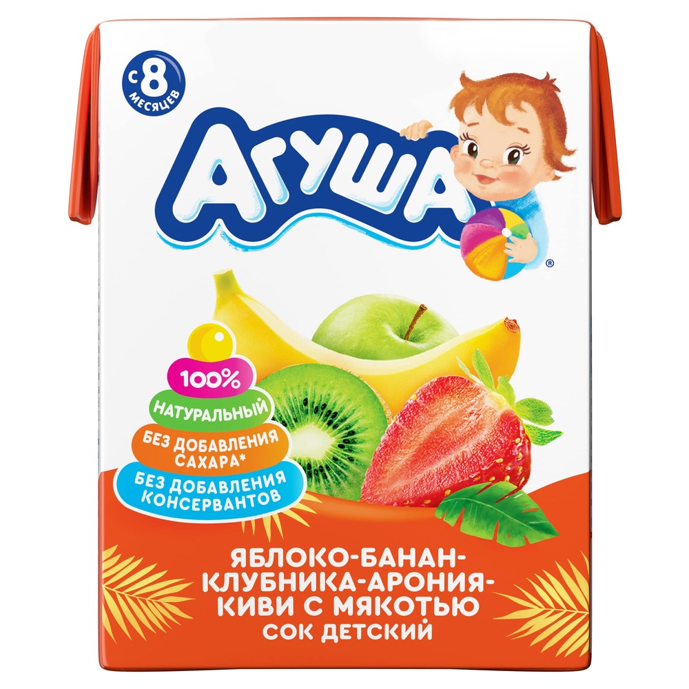 Сок Яблоко-банан-клубника-арония-киви с мякотью