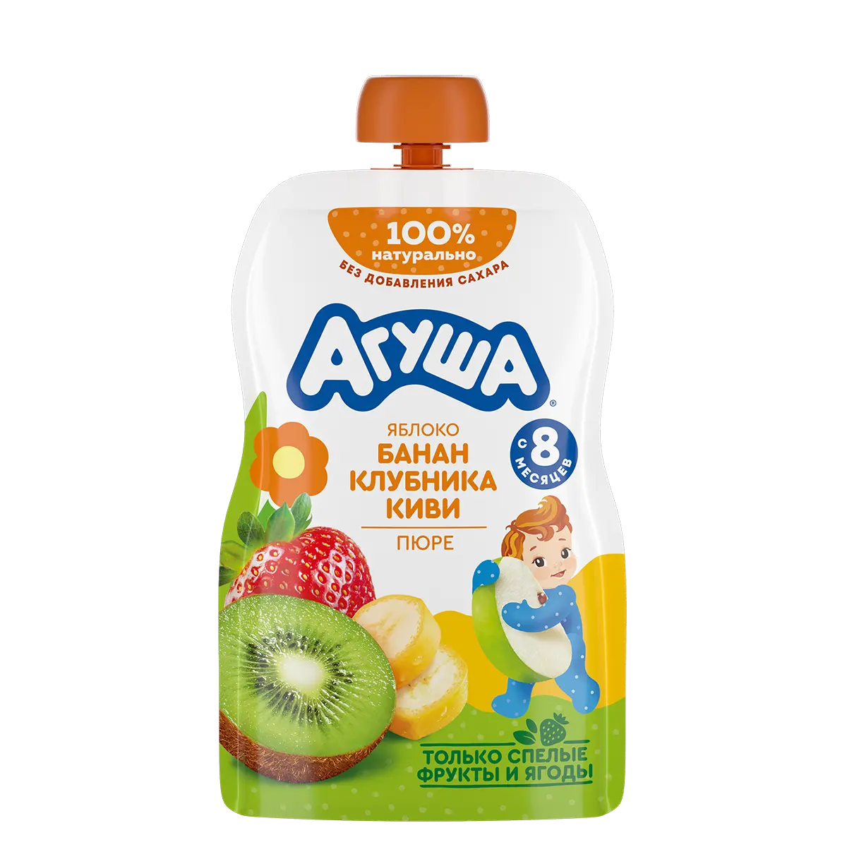 Фруктовое пюре Яблоко-банан-клубника-киви