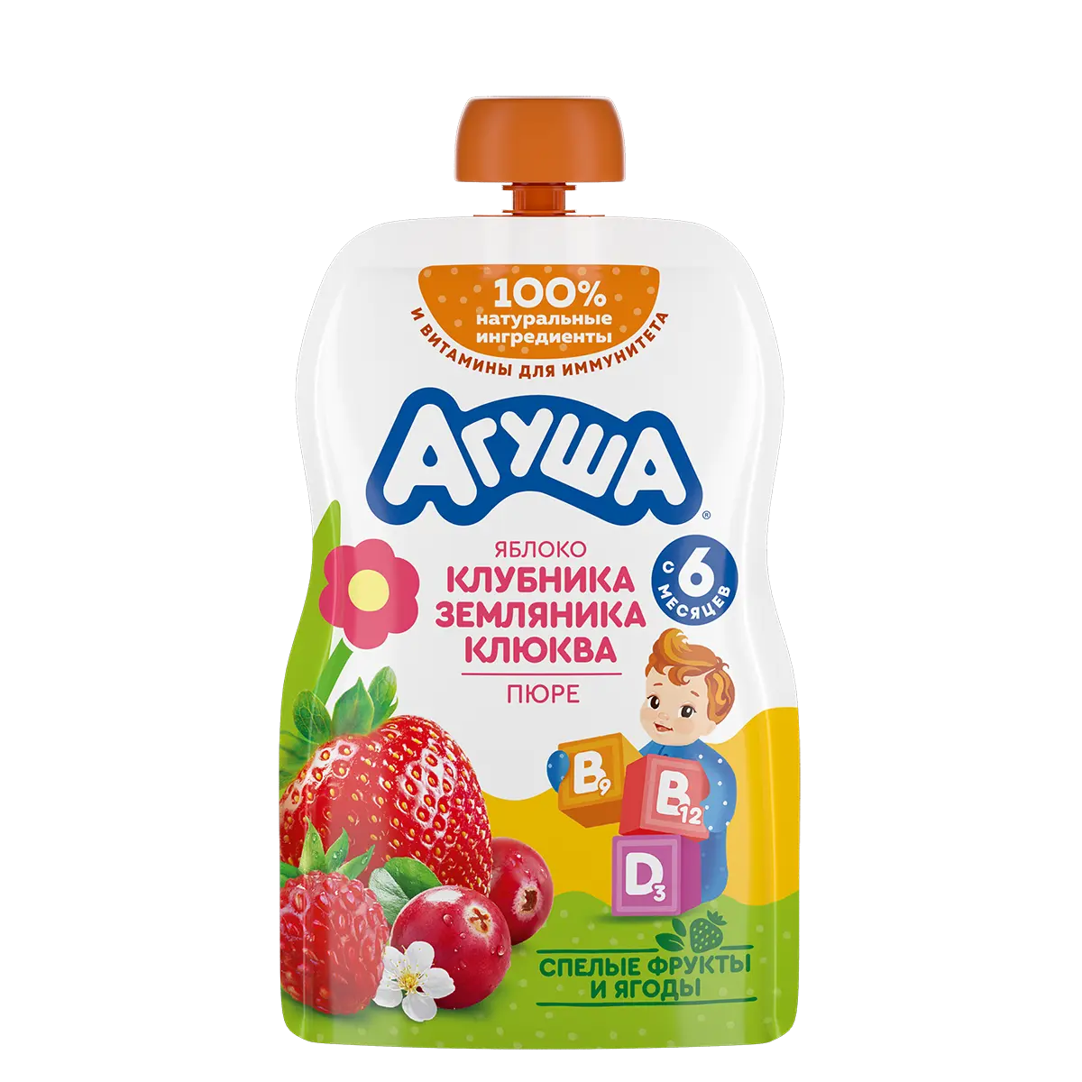 Фруктовое пюре Яблоко-клубника-земляника-клюква