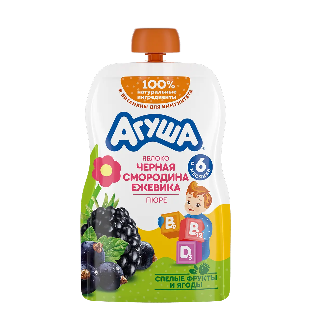 Фруктовое пюре Яблоко-черная смородина-ежевика